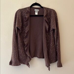 Jigsaw 100% angora ruffle front cardigan sweater with sequins size large